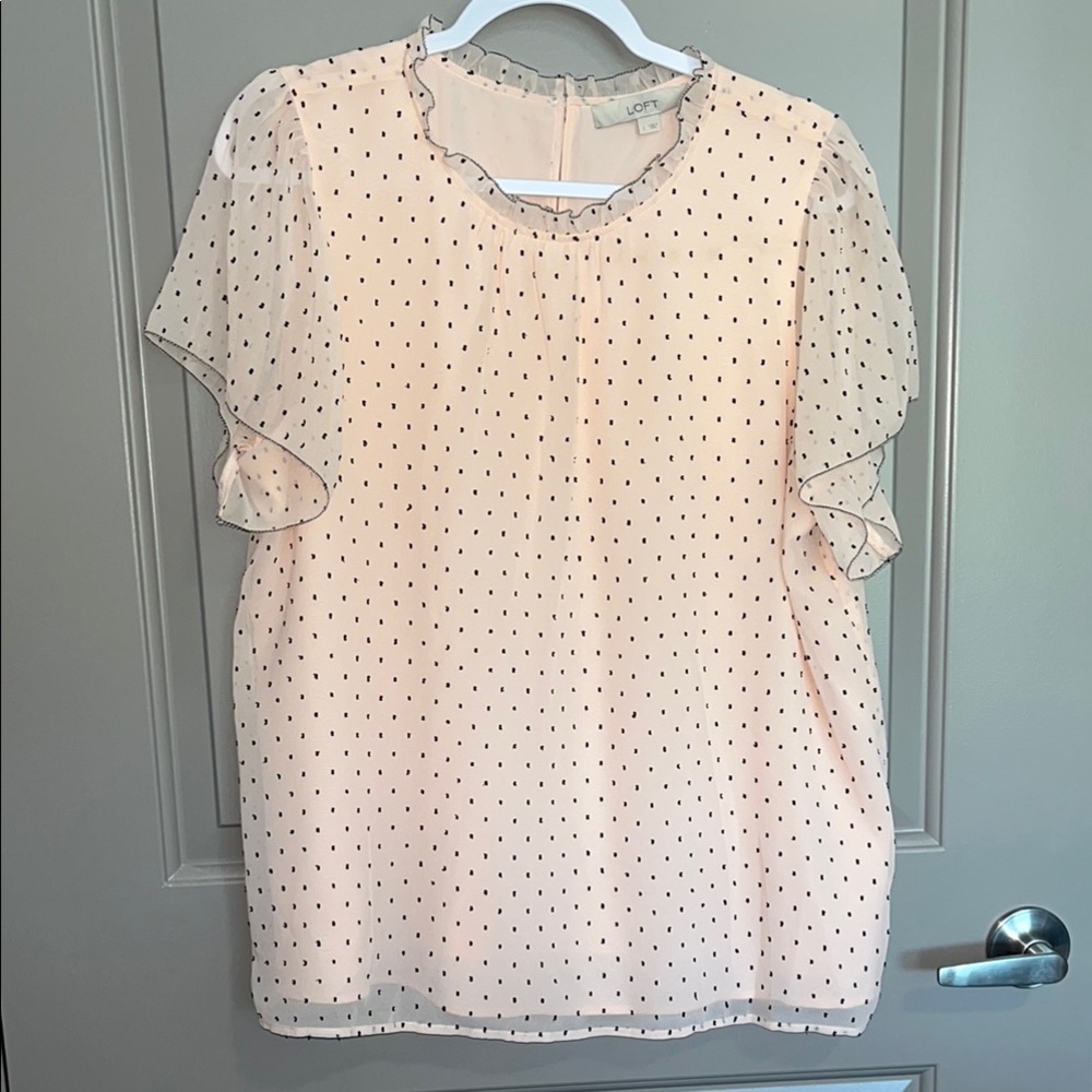 LOFT Blush Polka Dot Ruffle Blouse